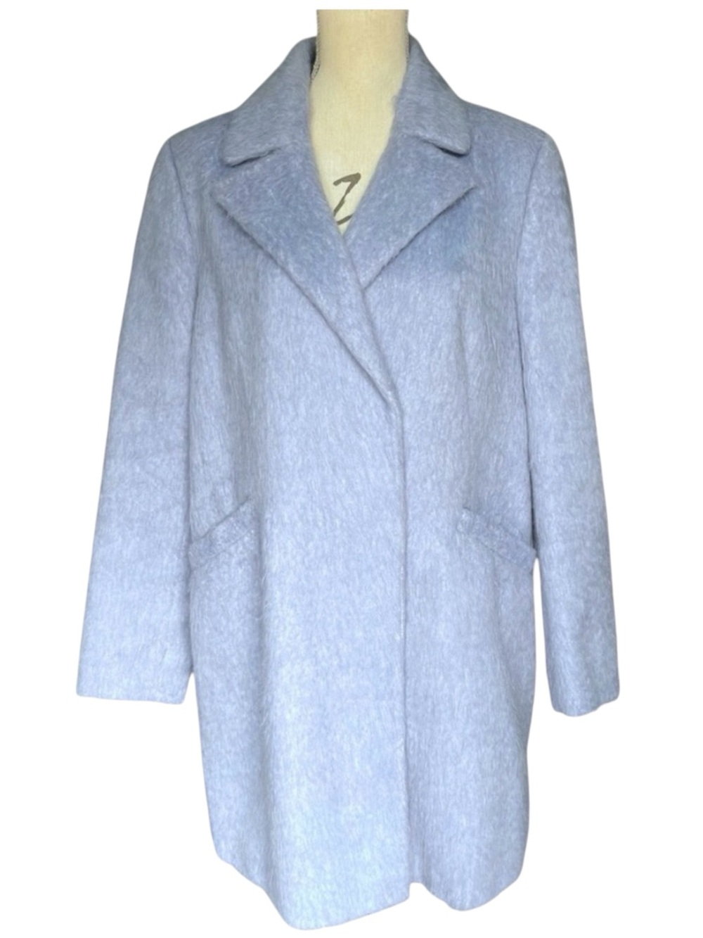Topshop Periwinkle Blue Fluffy Wool Blend Swing Coat (12)